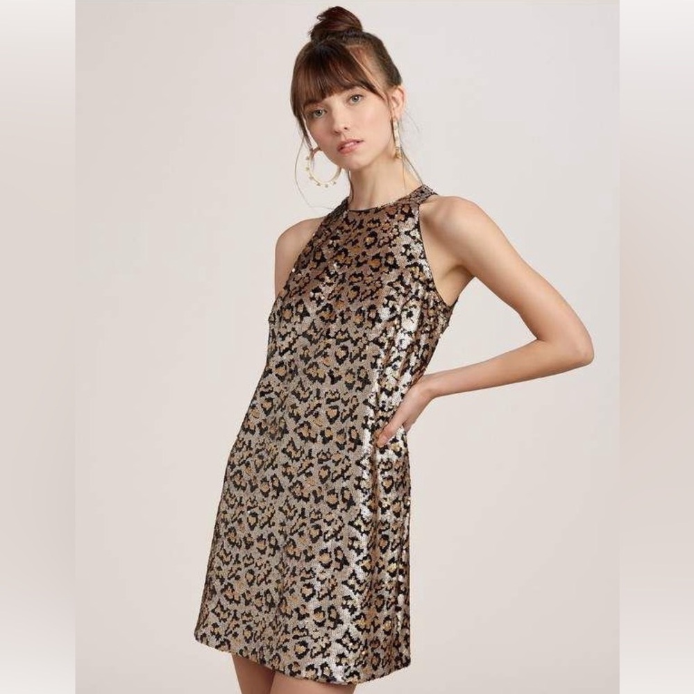 Ali & Jay Rawr Leopard Sequin Backless Mini Dress Gold Black Size Small